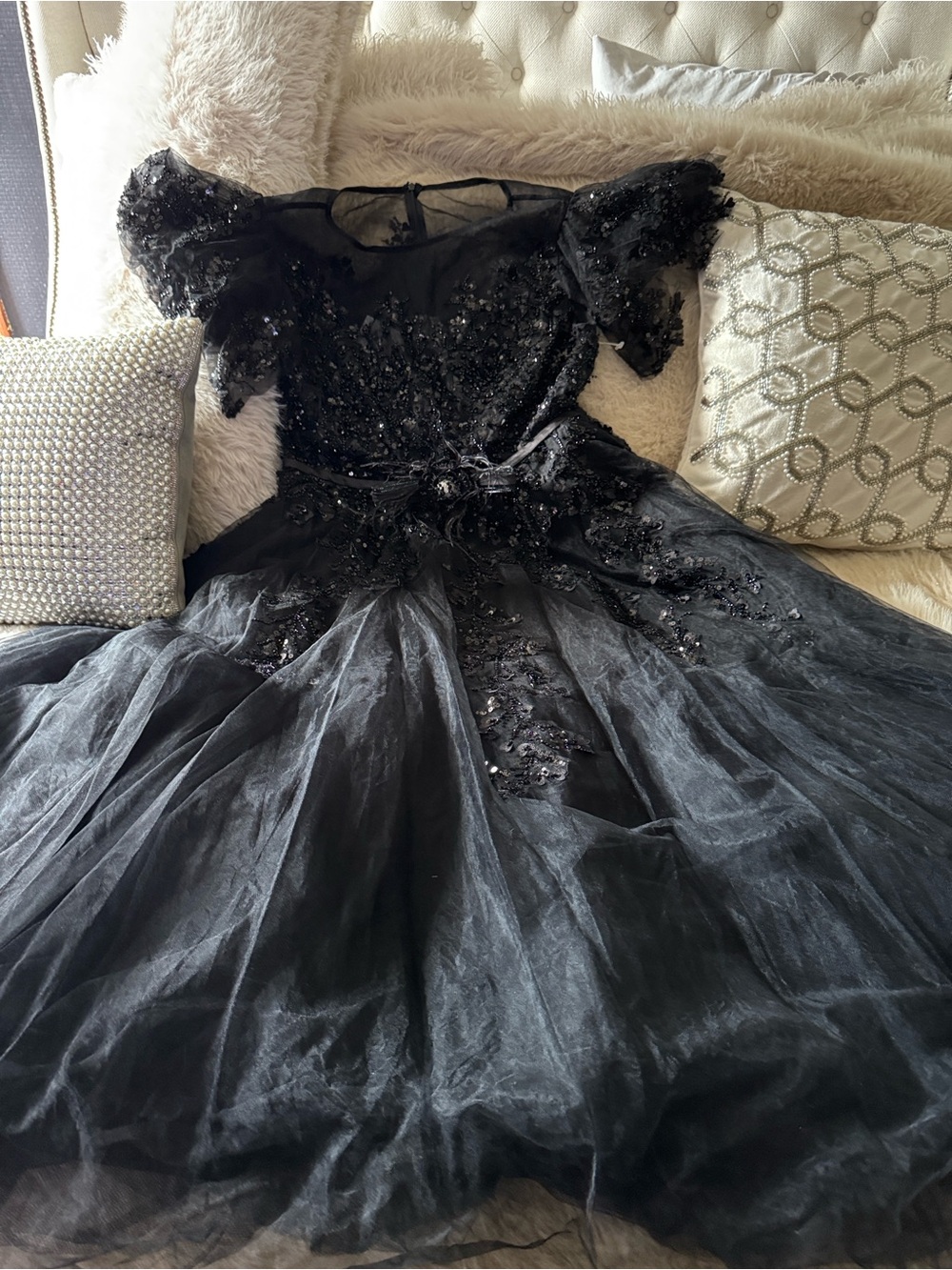 Mac Duggal Black Tulle Beaded Wedding Dress- Designer